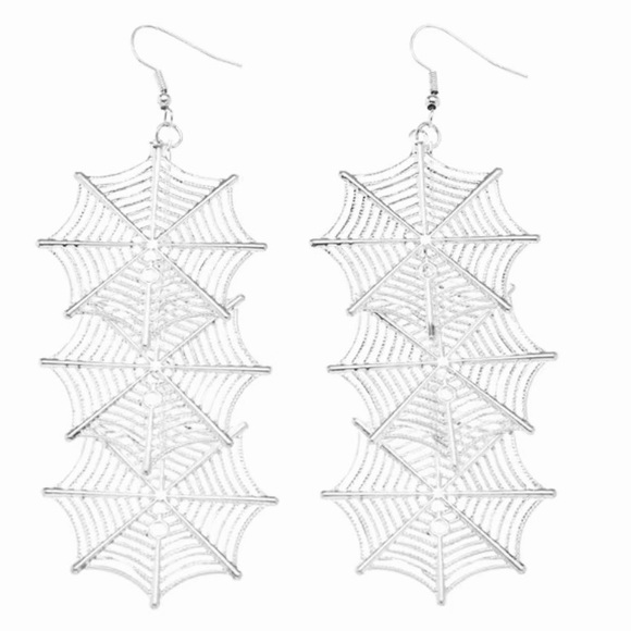 Silver Spiderweb Earrings - Picture 4 of 5